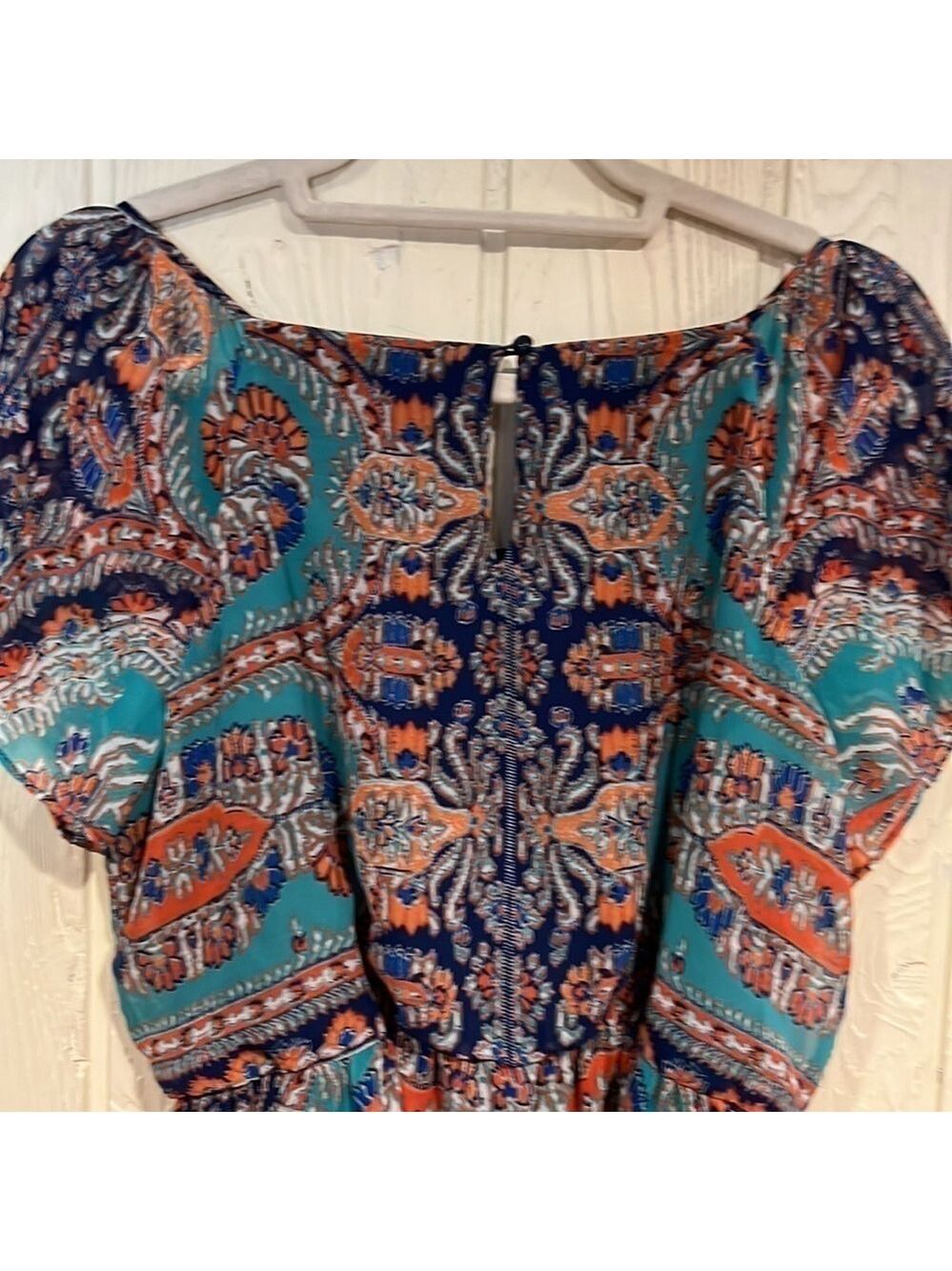 Auw Short Sleeve Key Hole Front Elastic Waist Boho print Dress size medium - Picture 5 of 12